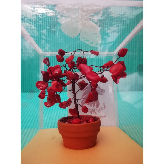Copacel decorativ. Copacel bonzai cu chipsuri coral rosu, 31 si 50 pietre.