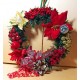 Coronita rotunda de craciun cu brad artificial, flori craciunite si ornament bobite. Marime 20-25 cm.