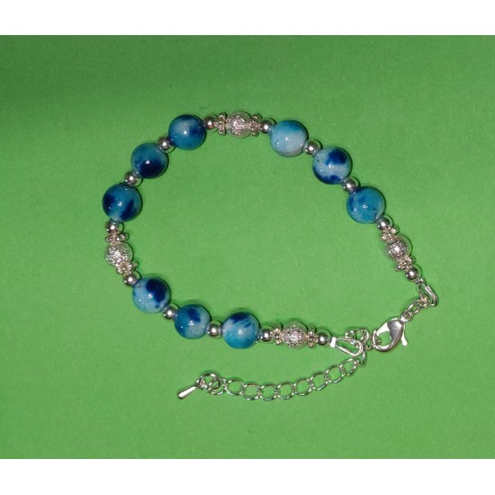 Bratara cca 17 cm  + 5 cm lant prelungitor ,cu Ocean jad, sferice, bleu&verde,Malaysia Jade, albastru&bleu 