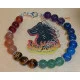 Bratara 7 chakre cu accesorii placate cu argint. Bratara pe elastic sau sarma siliconata cu incuietoare lobster placat cu argint, din diferite margele semipretioase 8 sau 6 mm si 7 chakre: carneol, jad portocaliu, ochi de tigru, aventurin verde, jasp impe