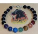 Bratara 7 chakre cu accesorii placate cu argint. Bratara pe elastic sau sarma siliconata cu incuietoare lobster placat cu argint, din diferite margele semipretioase 8 sau 6 mm si 7 chakre: carneol, jad portocaliu, ochi de tigru, aventurin verde, jasp impe