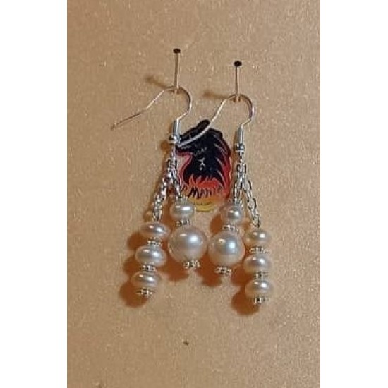 Cercei din perle naturale ( de cultura ) culoare piersica,  cu accesorii placate cu argint. CER032-1 =5 cm cu tortite cu tot.