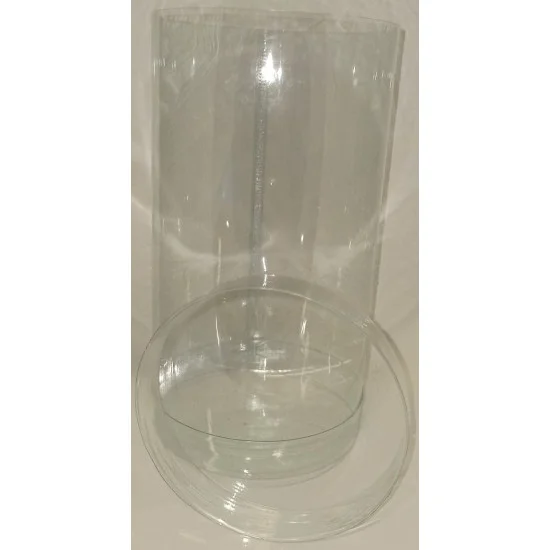 Cilindrii plastic transparenti cu capac diam 10 cm, inaltime 18 cm.