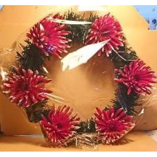 Coronita din brad artificial cu flori de plastic, dalii 7 cm, Diametru coronita 25 cm