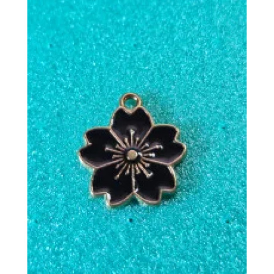 Charmuri din aliaj pe bază de zinc Flori de Sakura Placate cu aur smalț negru 20mm x 18mm