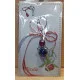 Martisor margele de sticla, perle de sticla, capacele argintii si aripi mici de ingeri.