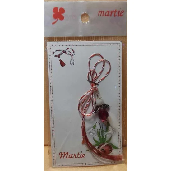 Martisor margele de sticla, perle de sticla, capacele argintii si aripi mici de ingeri.