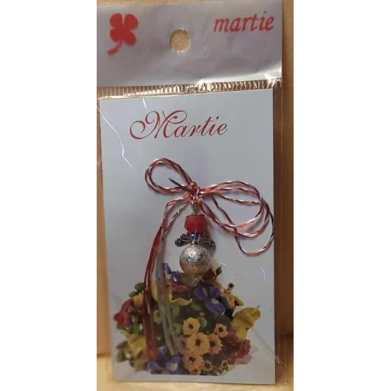 Martisor margele de sticla, perle de sticla, capacele argintii si aripi mici de ingeri.