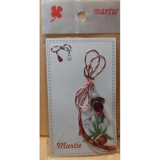 Martisor margele de sticla, perle de sticla, capacele argintii si aripi mici de ingeri.