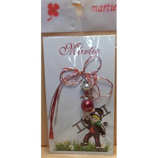 Martisor margele de sticla, perle de sticla, capacele argintii si aripi mici de ingeri.