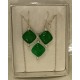 Lantisor 45cm si accesorii placat cu argint cu pandativ  si cercei piatra semipretioasa jad verde romb.
