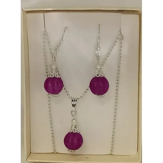 Lantisor 45 cm si cercei cu accesorii placat cu argint si pietre semipretioase.