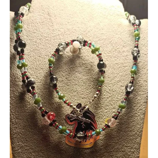 Set: colier--bratara. Colier si  bratara , din margele acril si sticla crackle cu accesorii placate cu argint si argint tibetan. cu inchizatoare toggle argint tibetan.  